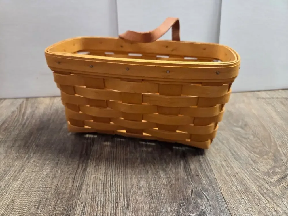 Longaberger Hanging Wall Basket w Leather Handle 1998